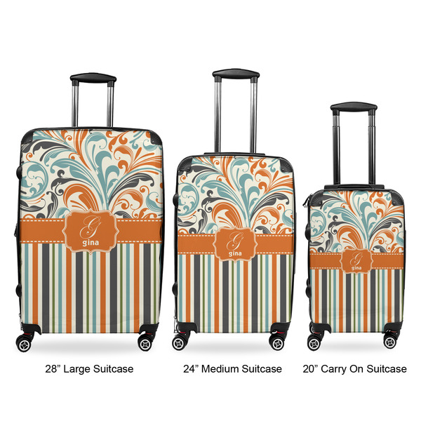 Orange Blue Swirls & Stripes Luggage Bags all sizes - With Handle