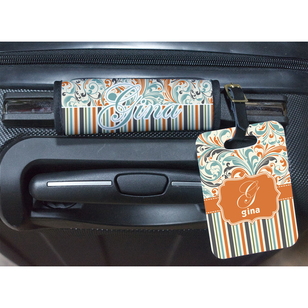 Orange Blue Swirls & Stripes Luggage Wrap & Tag