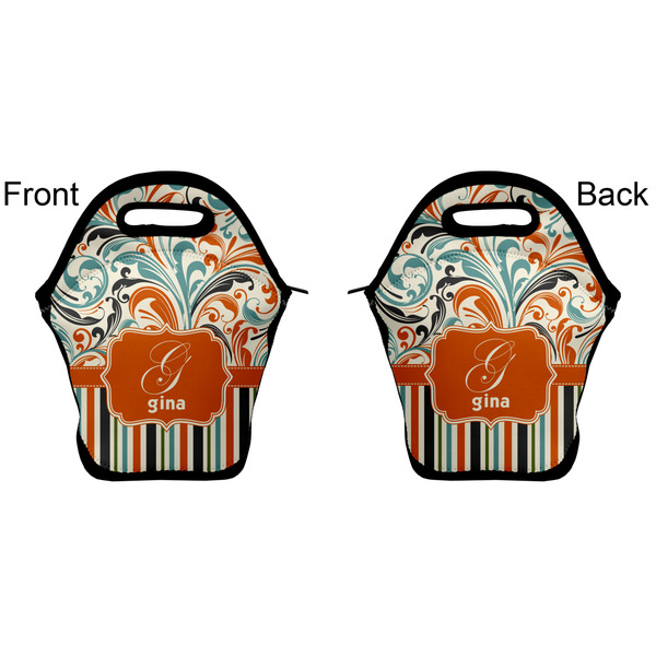 Orange Blue Swirls & Stripes Lunch Bag - Front and Back
