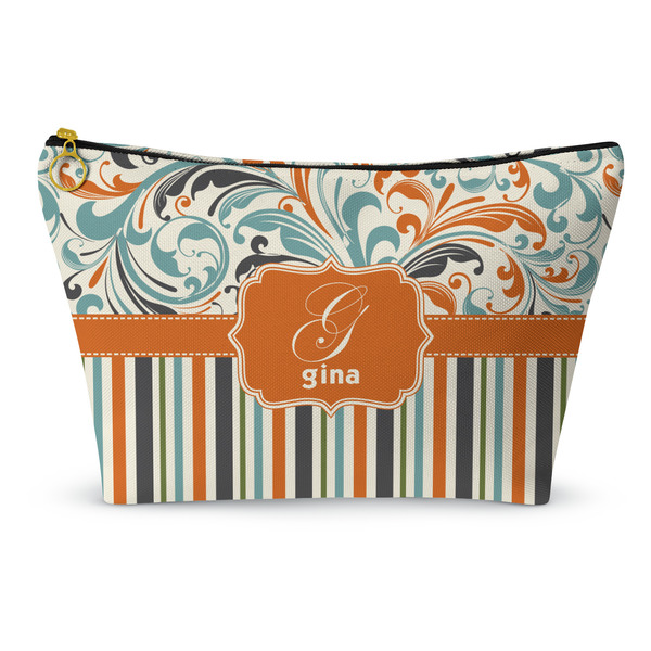 Custom Orange Blue Swirls & Stripes Makeup Bag - Small - 8.5"x4.5" (Personalized)