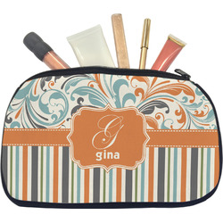 Orange Blue Swirls & Stripes Makeup / Cosmetic Bag - Medium (Personalized)