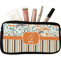Orange Blue Swirls & Stripes Makeup / Cosmetic Bag (Personalized)