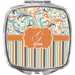 Orange Blue Swirls & Stripes Compact Makeup Mirror (Personalized)