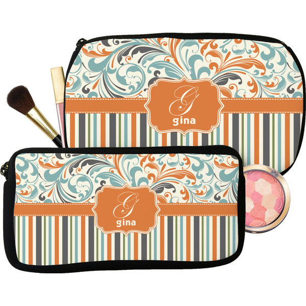 Orange Blue Swirls & Stripes Makeup / Cosmetic Bags (Select Size)