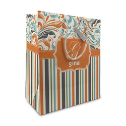 Orange Blue Swirls & Stripes Medium Gift Bag (Personalized)
