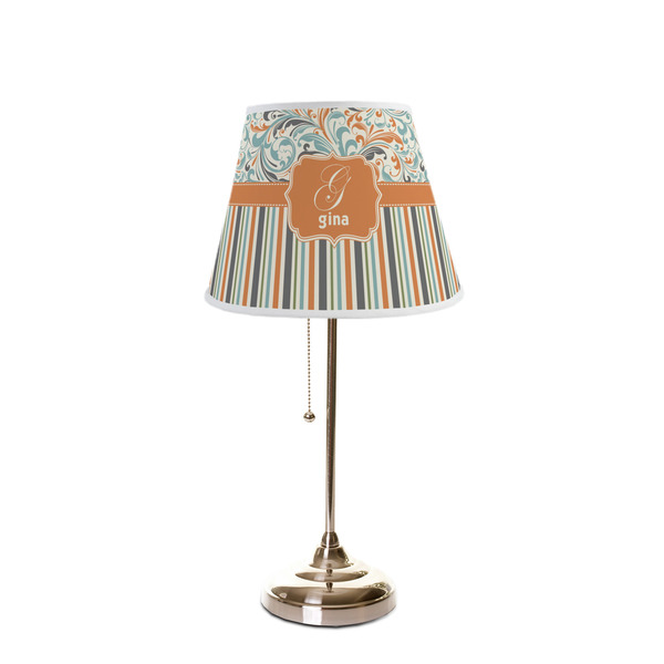 Orange Blue Swirls & Stripes Poly Film Empire Lampshade - On Stand