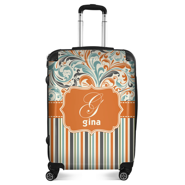Custom Orange Blue Swirls & Stripes Suitcase - 24" Medium - Checked (Personalized)
