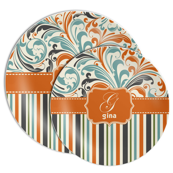 Orange Blue Swirls & Stripes Melamine Plates - PARENT/MAIN
