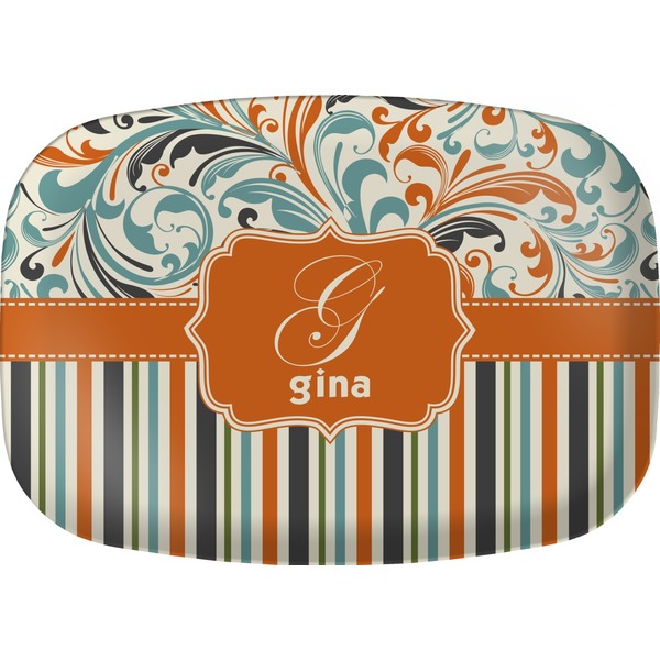 Custom Orange Blue Swirls & Stripes Melamine Platter (Personalized)