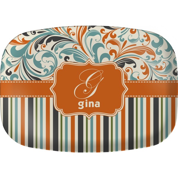 Custom Orange Blue Swirls & Stripes Melamine Platter (Personalized)