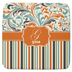 Orange Blue Swirls & Stripes Memory Foam Bath Mat - 48"x48" (Personalized)