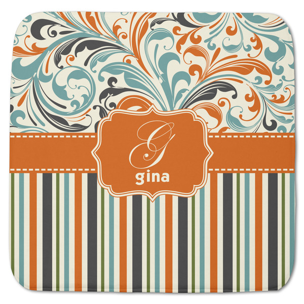 Custom Orange Blue Swirls & Stripes Memory Foam Bath Mat - 48"x48" (Personalized)