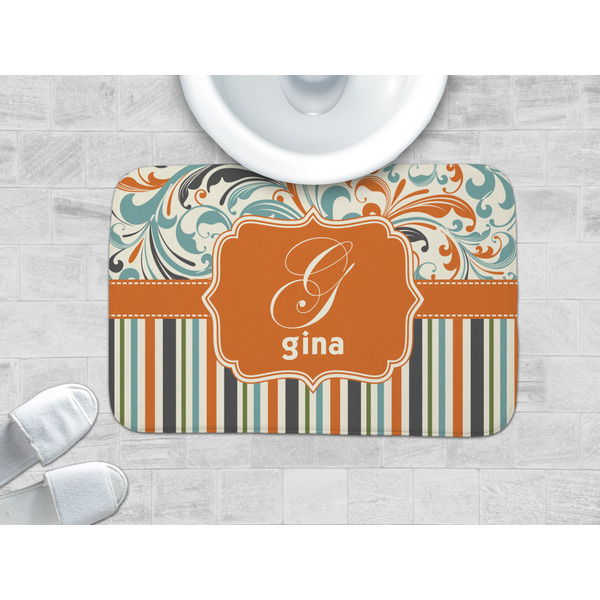 Orange Blue Swirls & Stripes Memory Foam Bath Mat - LIFESTYLE 34x21