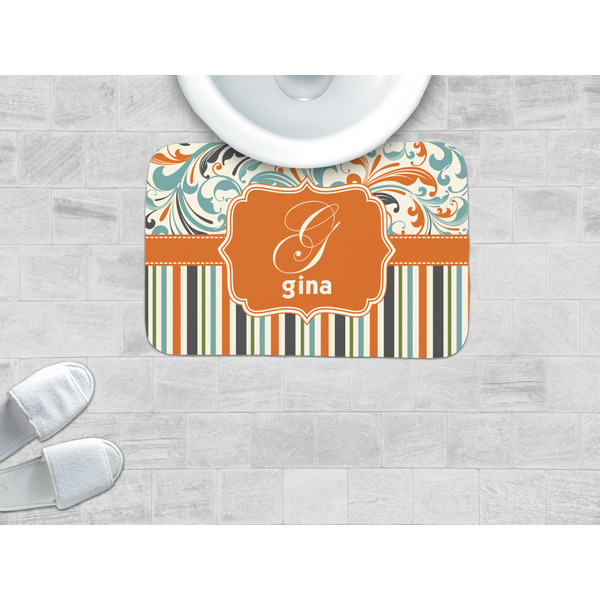 Orange Blue Swirls & Stripes Memory Foam Bath Mat - LIFESTYLE