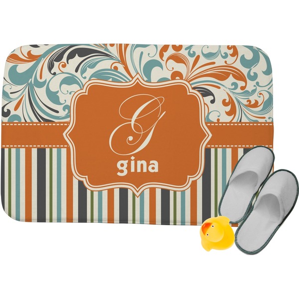 Custom Orange Blue Swirls & Stripes Memory Foam Bath Mat - 24"x17" (Personalized)