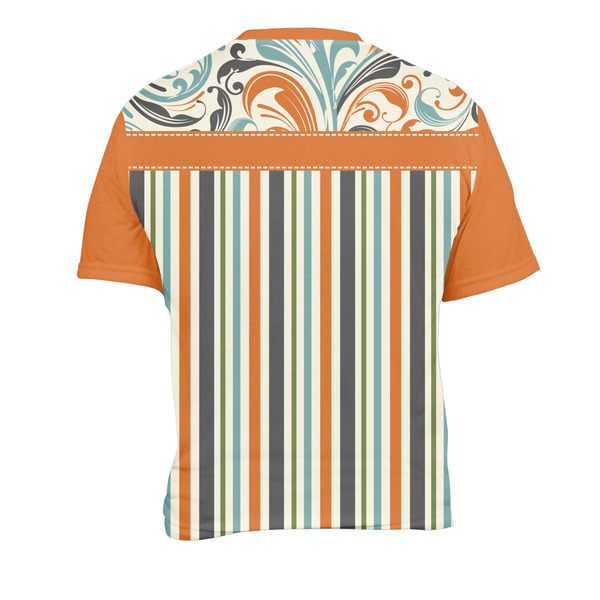 Orange Blue Swirls & Stripes Men's Crew Neck T Shirt Medium - Back