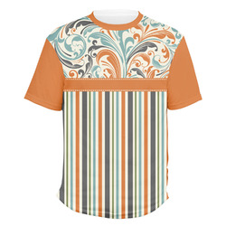 Orange Blue Swirls & Stripes Men's Crew T-Shirt - 2X Large (Personalized)