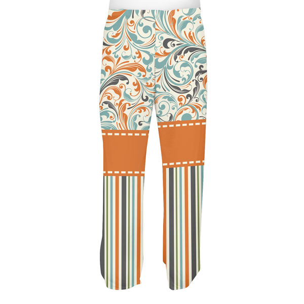 Orange Blue Swirls & Stripes Men's Pjs Back - on model