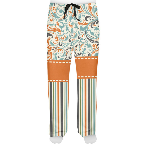 Orange Blue Swirls & Stripes Men's Pjs Front - on model