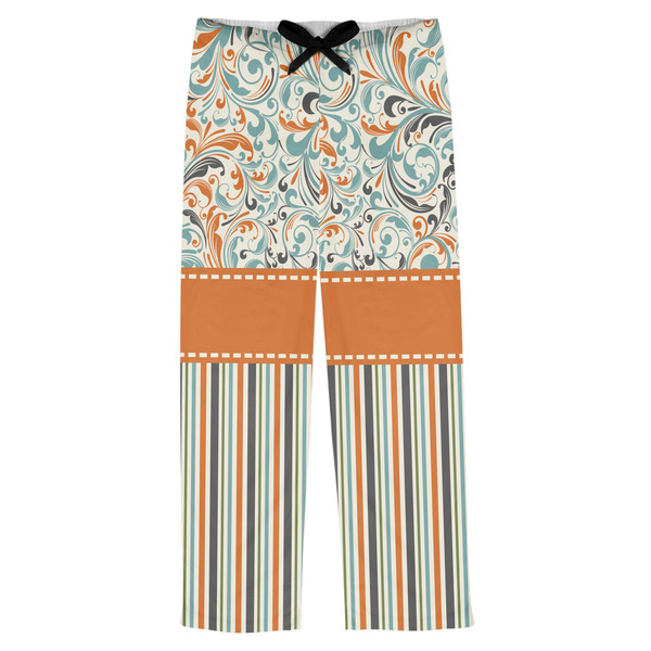 Custom Orange Blue Swirls & Stripes Mens Pajama Pants - XS