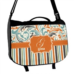 Orange Blue Swirls & Stripes Messenger Bag (Personalized)