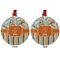 Orange Blue Swirls & Stripes Metal Ball Ornament - Front and Back