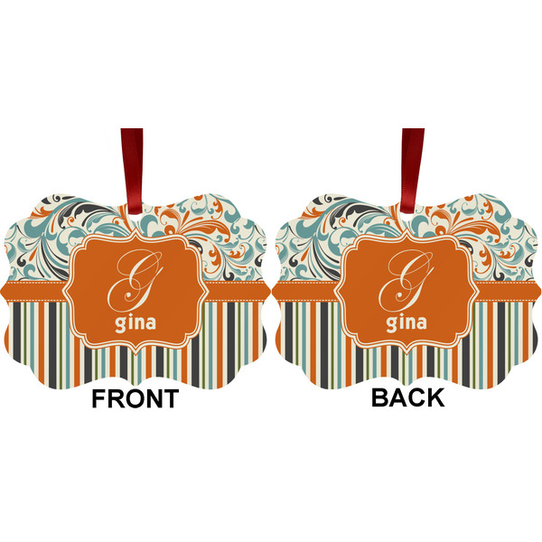 Orange Blue Swirls & Stripes Metal Benilux Ornament - Front and Back (APPROVAL)