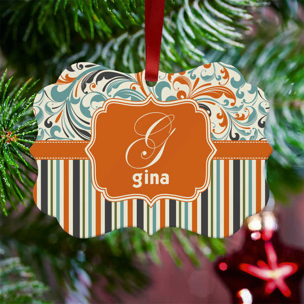 Orange Blue Swirls & Stripes Metal Benilux Ornament - Lifestyle
