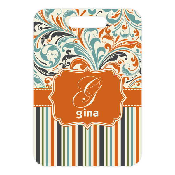 Orange Blue Swirls & Stripes Metal Luggage Tag - Front Without Strap