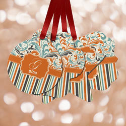 Orange Blue Swirls & Stripes Metal Ornaments - Double Sided w/ Name and Initial