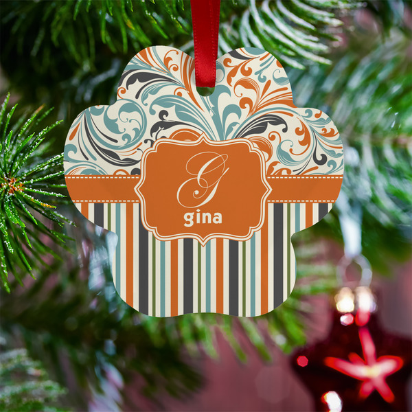 Orange Blue Swirls & Stripes Metal Paw Ornament - Lifestyle