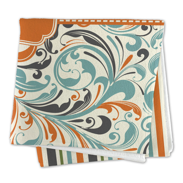Orange Blue Swirls & Stripes Microfiber Dish Rag - FOLDED (square)
