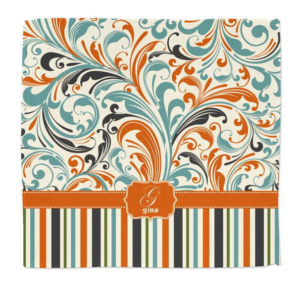 Custom Orange Blue Swirls & Stripes Microfiber Dish Rag (Personalized)