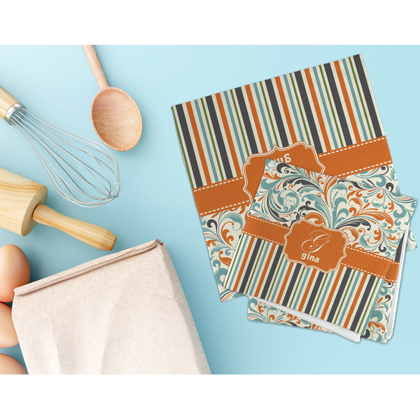 Orange Blue Swirls & Stripes Microfiber Dish Rag - LIFESTYLE