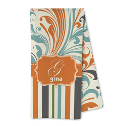 Orange Blue Swirls & Stripes Kitchen Towel - Microfiber (Personalized)