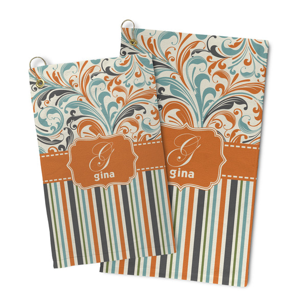 Orange Blue Swirls & Stripes Microfiber Golf Towel - PARENT/MAIN