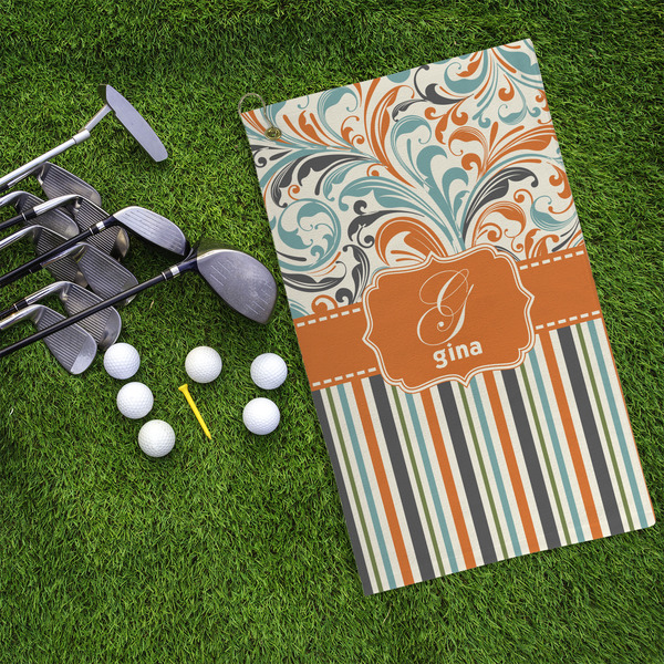Orange Blue Swirls & Stripes Microfiber Golf Towels - LIFESTYLE