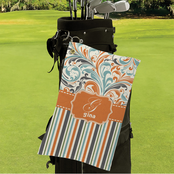 Orange Blue Swirls & Stripes Microfiber Golf Towels - Small - LIFESTYLE