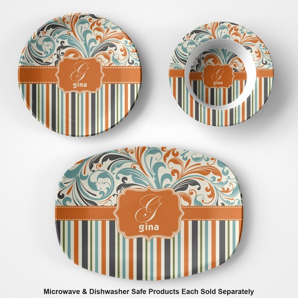 Orange Blue Swirls & Stripes Microwave & Dishwasher Safe CP Plastic Dishware - Group