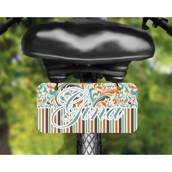 Orange Blue Swirls & Stripes Mini License Plate on Bicycle - LIFESTYLE Two holes