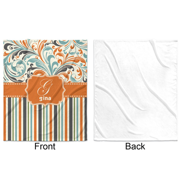 Orange Blue Swirls & Stripes Minky Blanket - 50"x60" - Single Sided - Front & Back