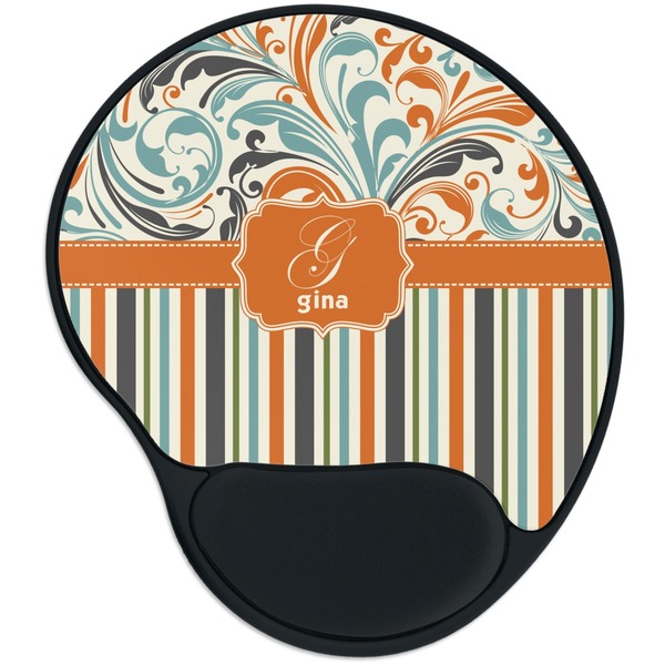 Custom Orange Blue Swirls & Stripes Mouse Pad with Wrist Support