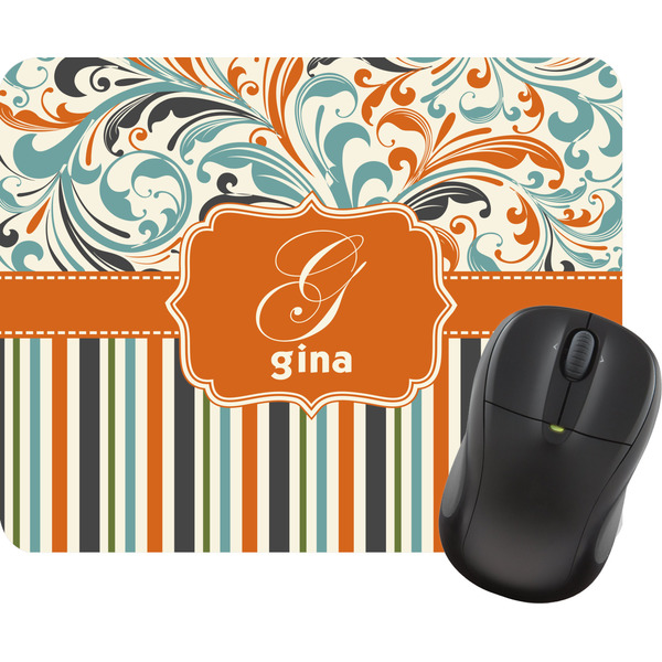 Custom Orange Blue Swirls & Stripes Rectangular Mouse Pad (Personalized)