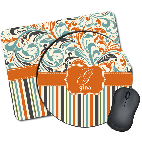 Custom Orange Blue Swirls & Stripes Mouse Pad (Personalized)