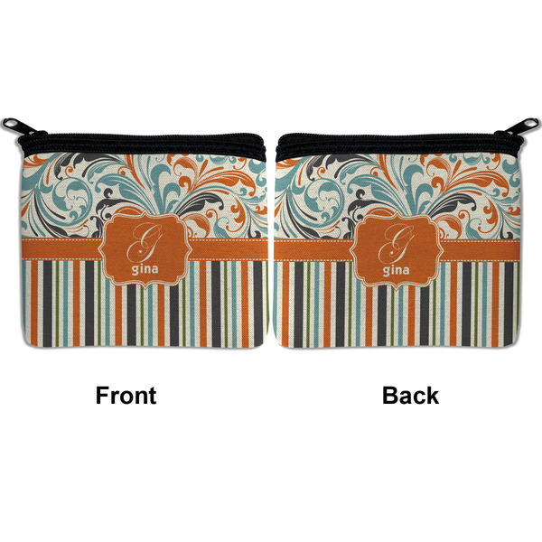 Orange Blue Swirls & Stripes Neoprene Coin Purse - Front & Back (APPROVAL)