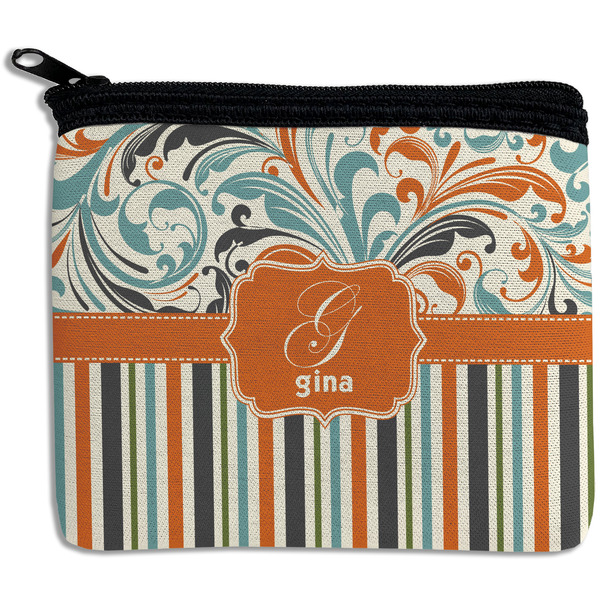 Custom Orange Blue Swirls & Stripes Rectangular Coin Purse (Personalized)