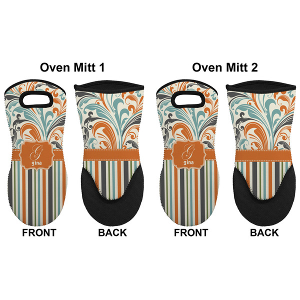Orange Blue Swirls & Stripes Neoprene Oven Mitt - Set of 2 - Approval