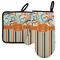Orange Blue Swirls & Stripes Left Oven Mitt & Pot Holder Set w/ Name and Initial