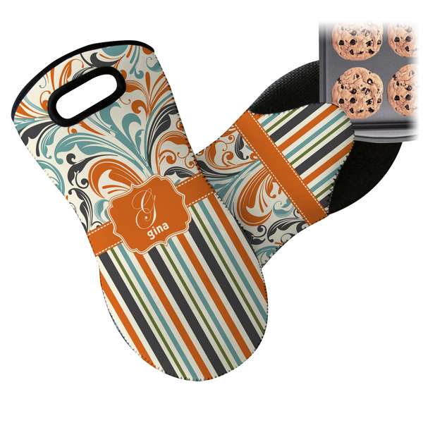 Orange Blue Swirls & Stripes Neoprene Oven Mitt