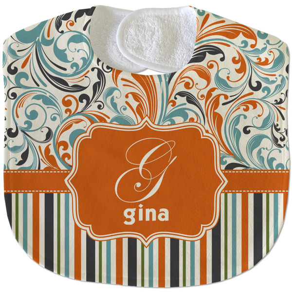 Orange Blue Swirls & Stripes New Baby Bib - Closed and Folded